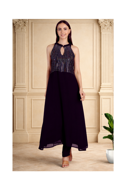 Elegant Sequins Embellished Tunic with Matching Pants for Women