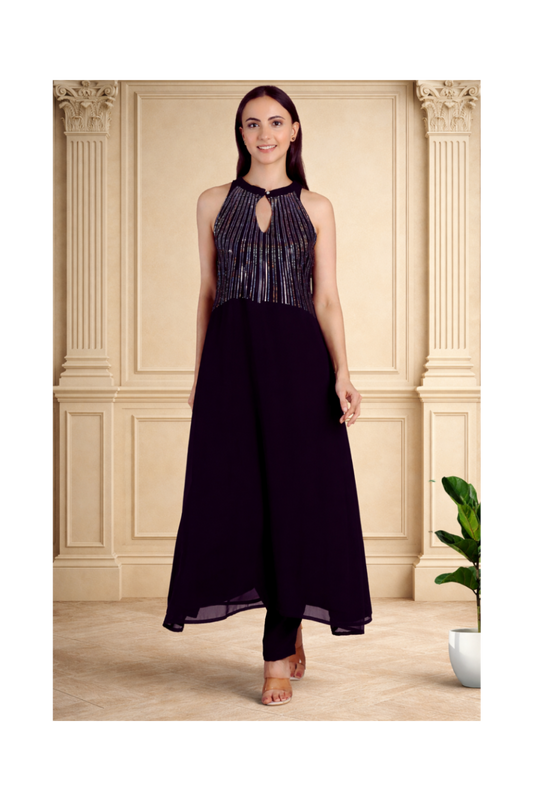 Elegant Sequins Embellished Tunic with Matching Pants for Women