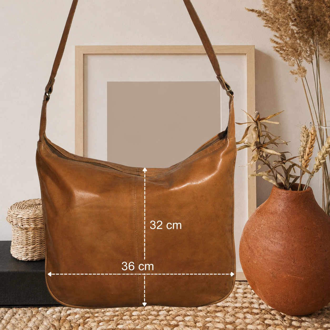 Classic Tan Leather Hobo Handbag
