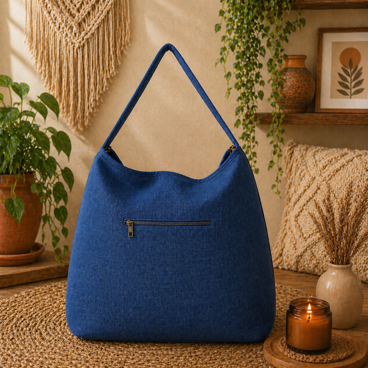 Large Hobo Bag with Suede Leather Strap
