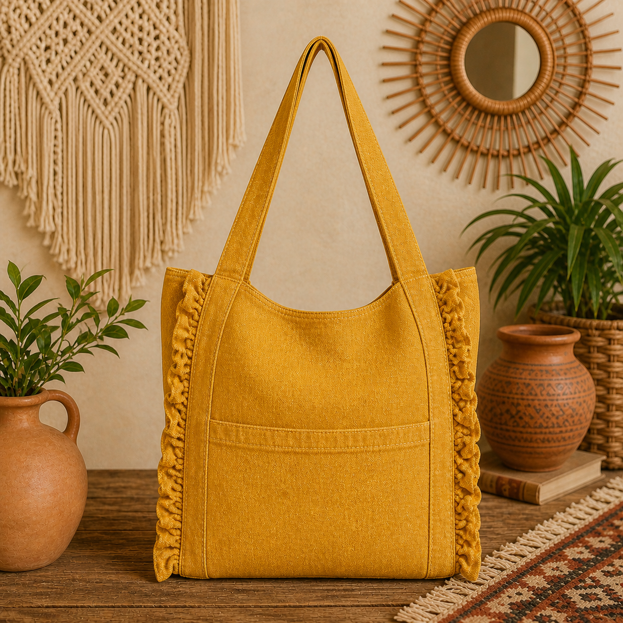 Large Linen Shoulder Tote Bag