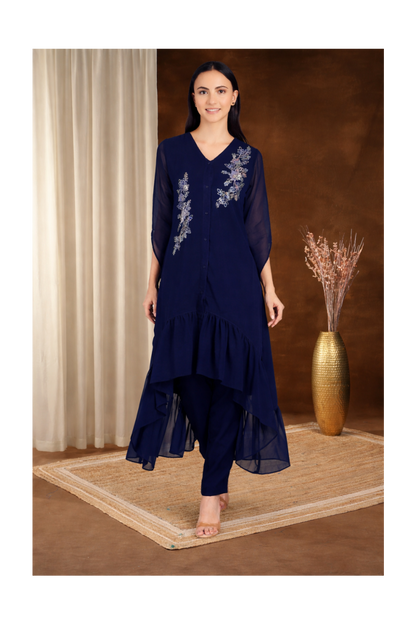 Stylish Sequins Embellished Frill Top with Matching Pants for Women