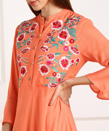 Floral Embroidered Tunic with Waist Gathering
