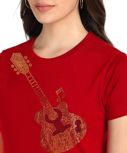 Women Sequins Motifs Embellished Cotton T-shirt