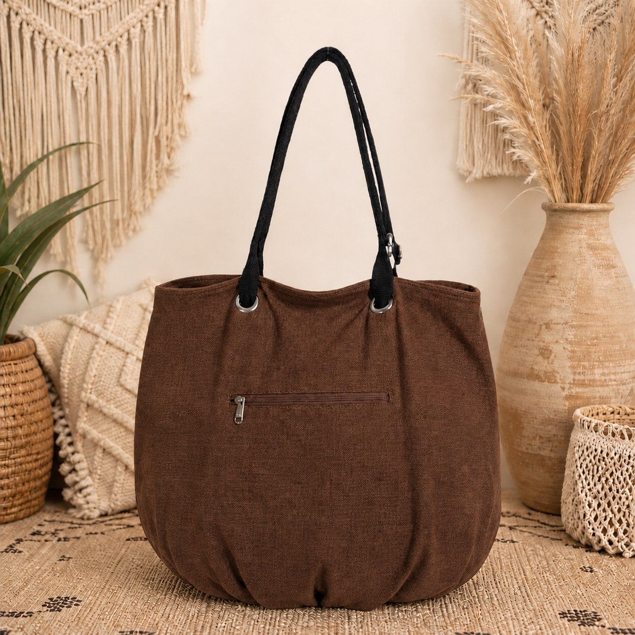 Large Linen Shoulder Tote Bag