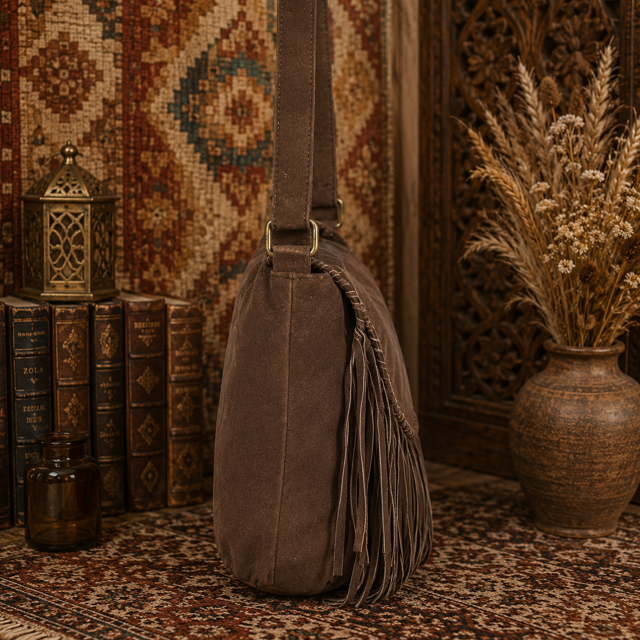 Suede Leather  Bag with Fringes