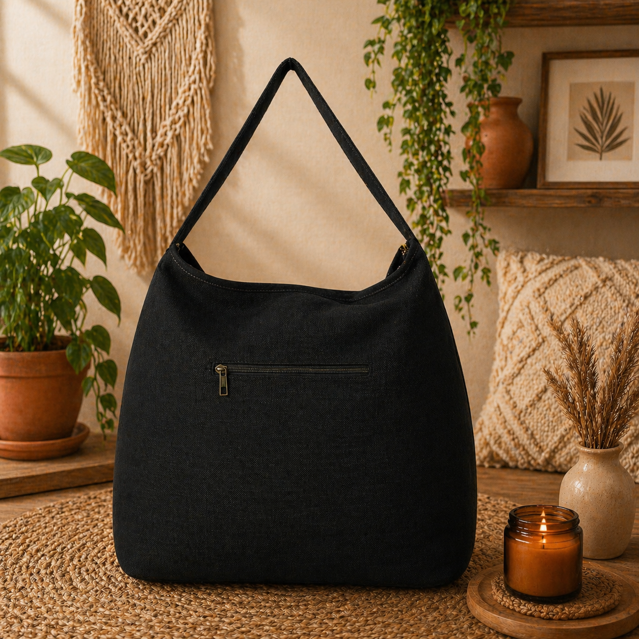 Large Hobo Bag with Suede Leather Strap