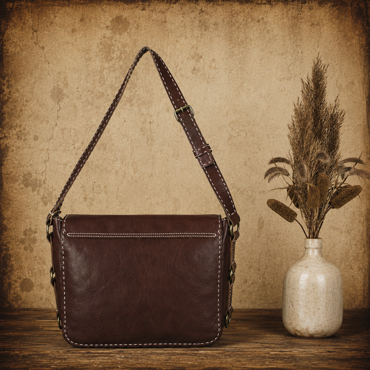 Cognac Flap Leather Handbag
