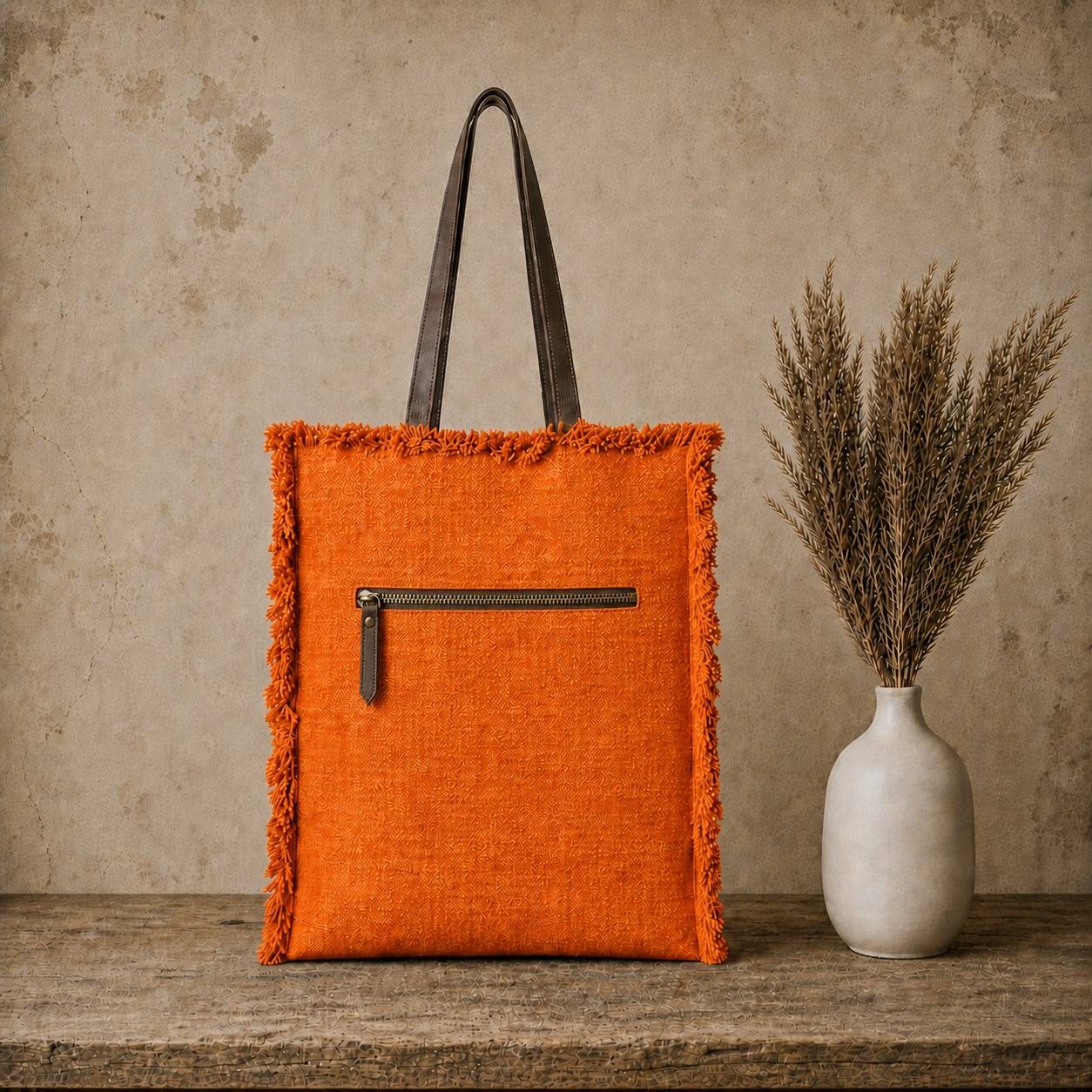 Large Linen Shoulder Tote Bag with Ripped Effect
