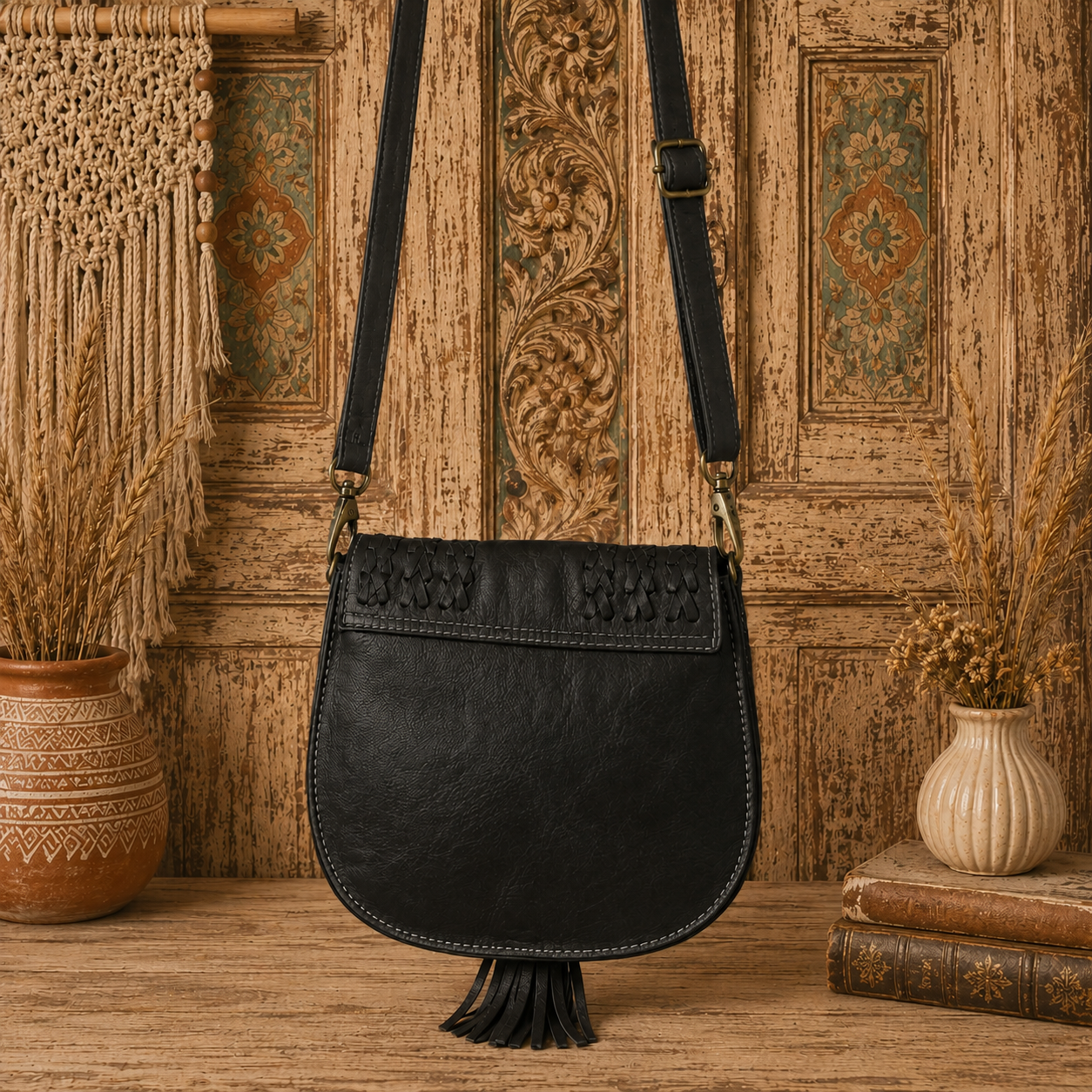 Leather Crossbody Bag With Fringes