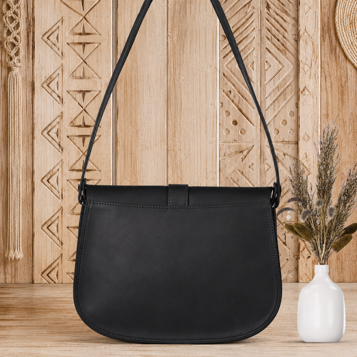 Leather Crossbody Bag with Cargo Pocket