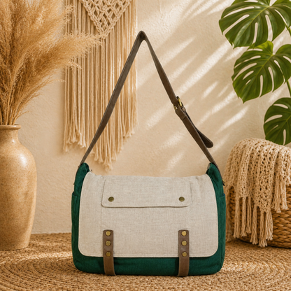 Linen Satchel Bag with Adjustable Strap