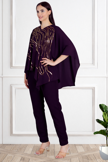 Designer Asymmetric Sequins Embellished Top with Matching Pants