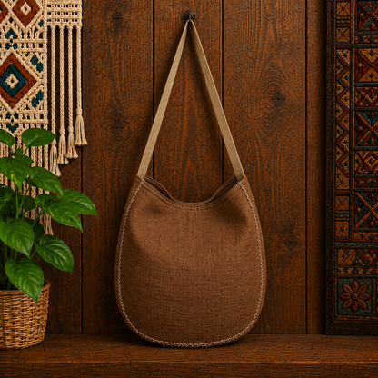 Large Linen Hobo Shoulder Bag
