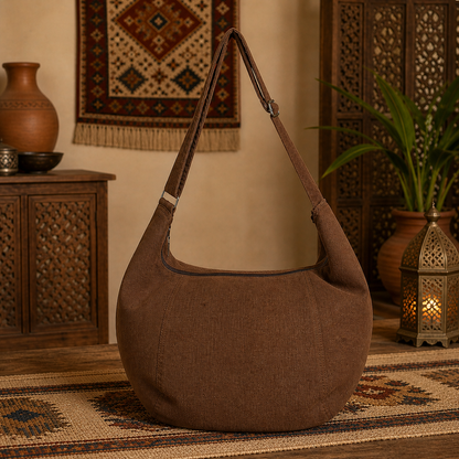Large  Linen Shoulder Hobo Bag