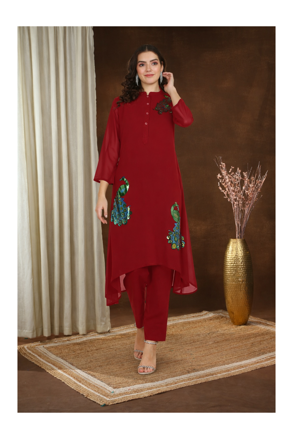 Sequin Embellished Women’s Georgette Top & Pant Co-Ord Set – Party & Festive Wear