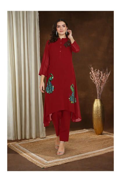 Sequin Embellished Women’s Georgette Top & Pant Co-Ord Set – Party & Festive Wear
