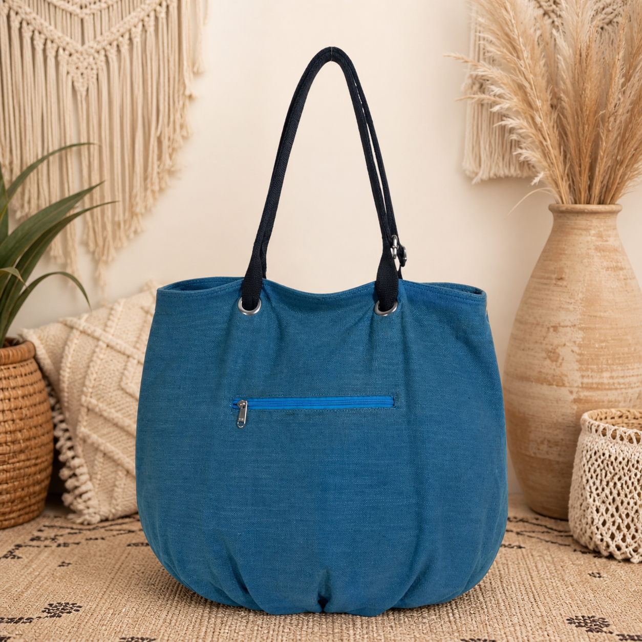 Large Linen Shoulder Tote Bag