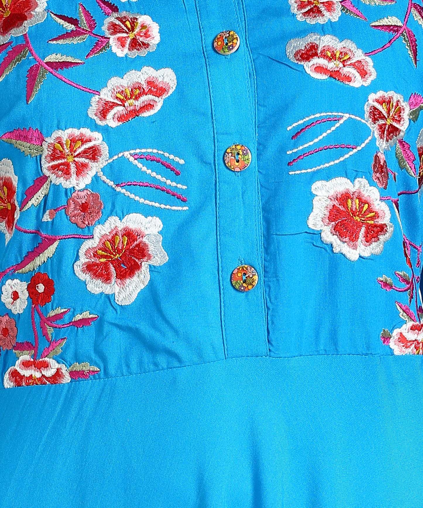 Embroidered Floral Tunic – Flowy Waist-Gathered Design