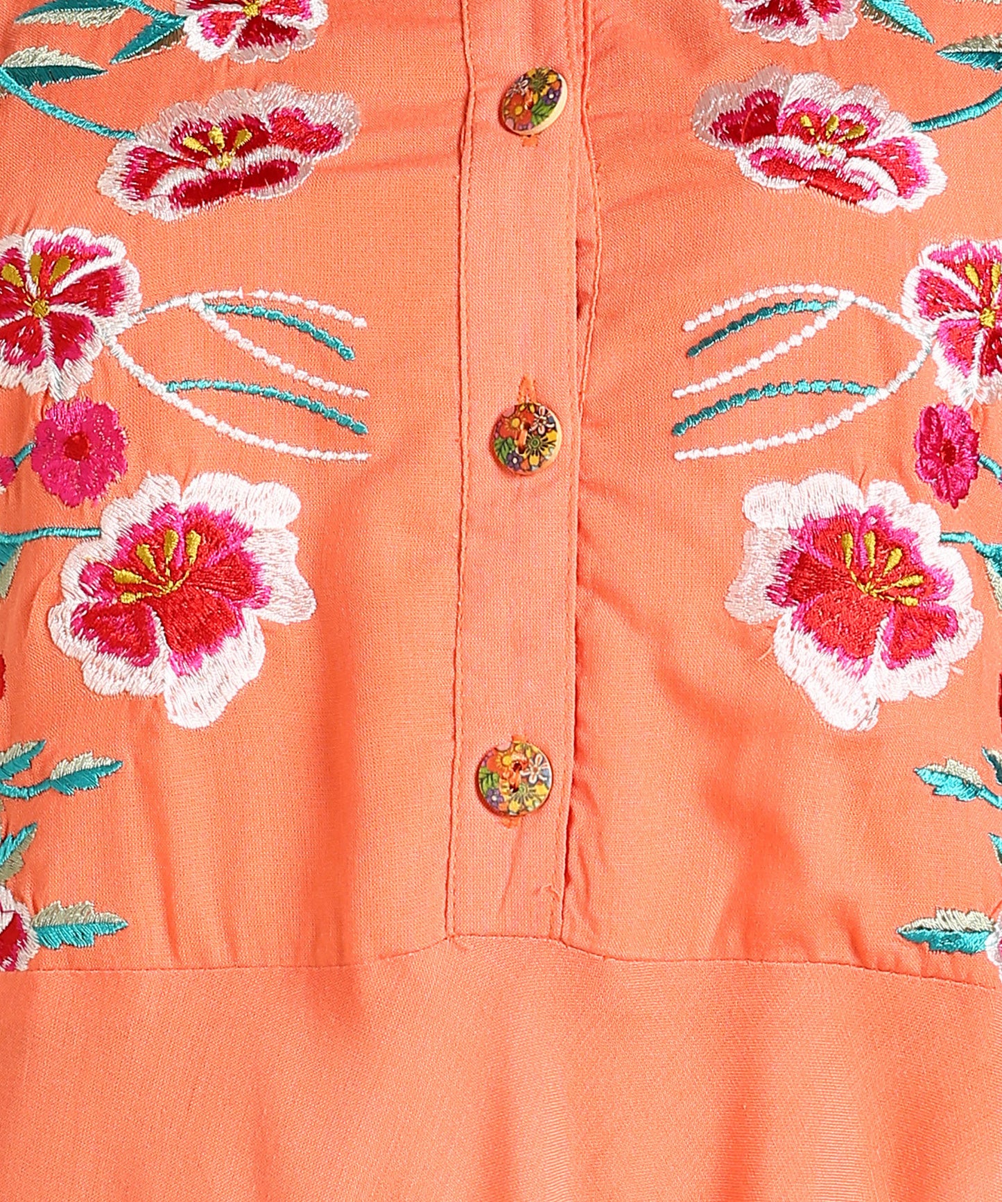 Floral Embroidered Tunic with Waist Gathering