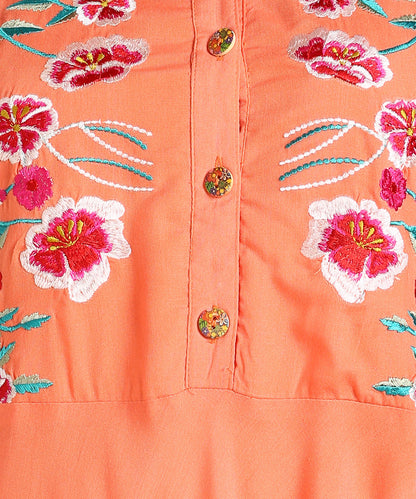 Floral Embroidered Tunic with Waist Gathering