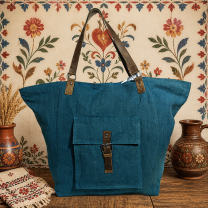 Stylish Large Tote Bag with Cargo Pocket & Leather Strap