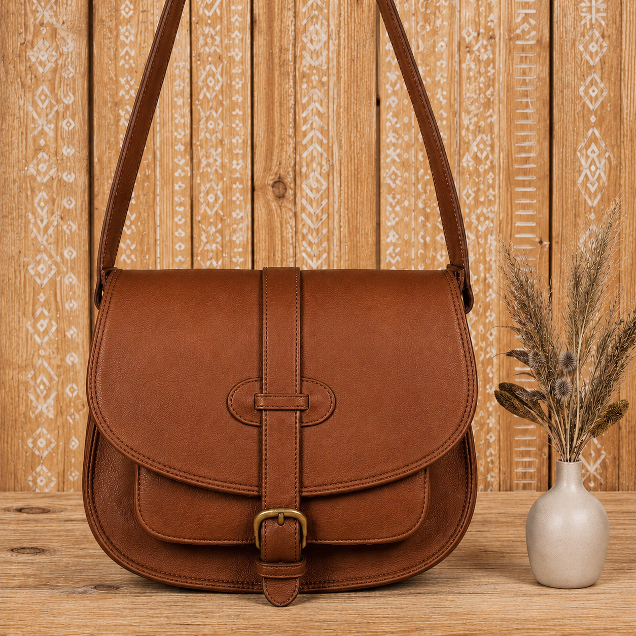 Leather Crossbody Bag with Cargo Pocket