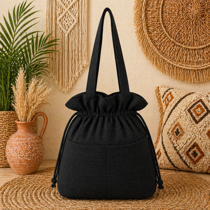 Stylish Linen Drawstring Tote Bag