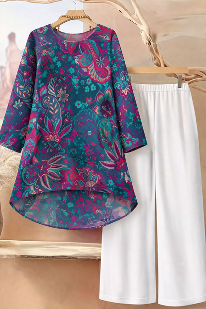 🌸 Stylish Spandex Floral Top & Pant Set
