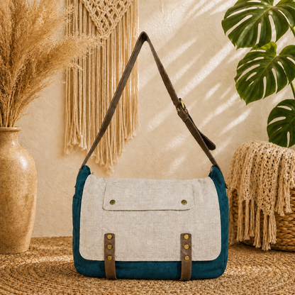 Linen Satchel Bag with Adjustable Strap