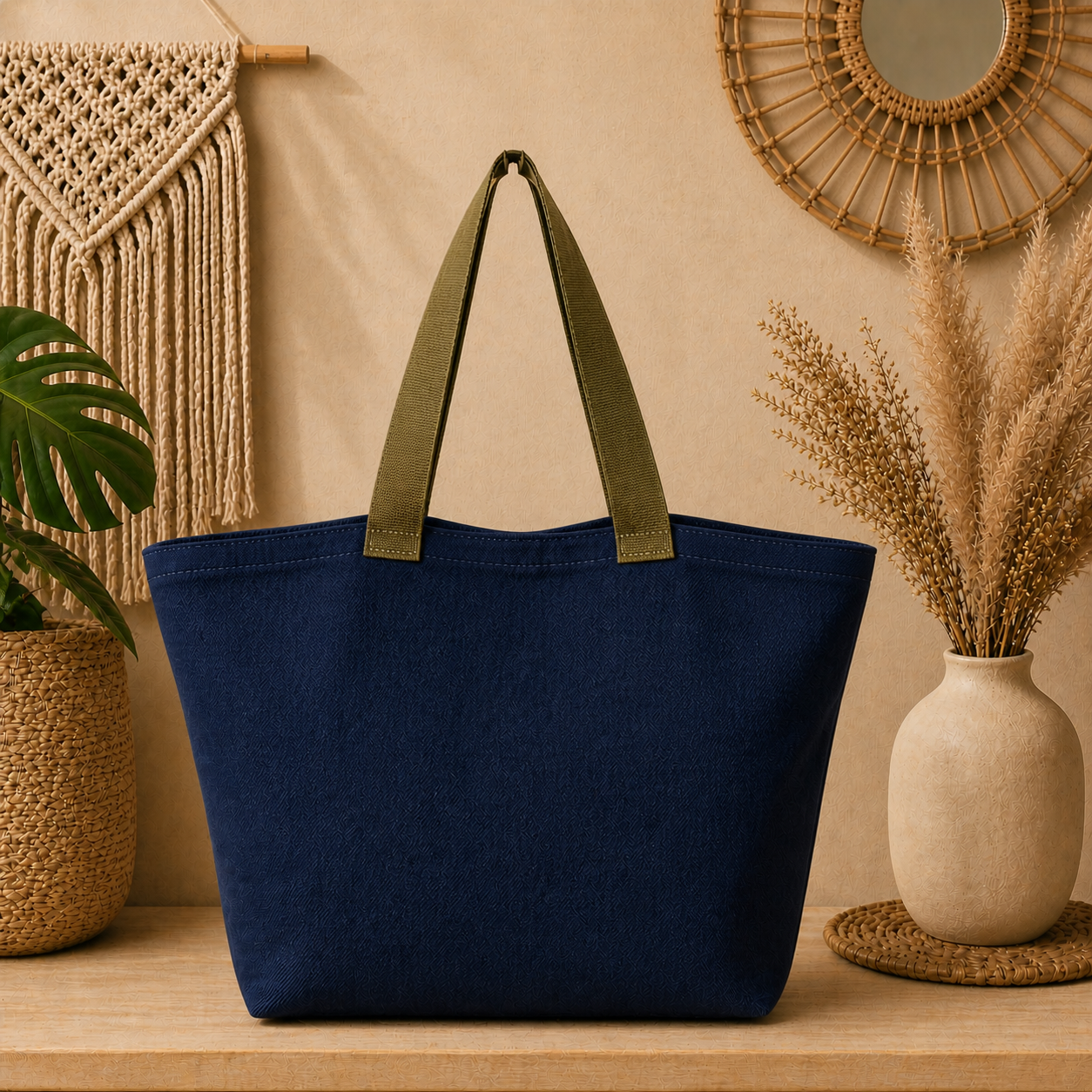 Large Linen Shoulder Tote Bag