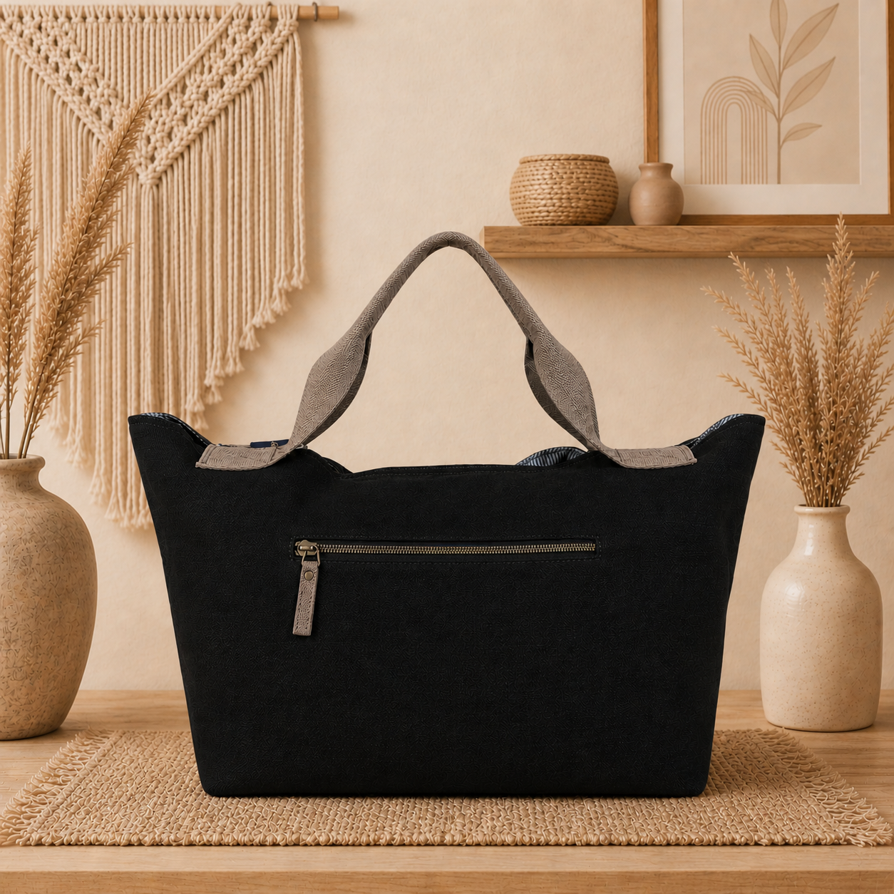 Large Linen Shoulder Tote Bag