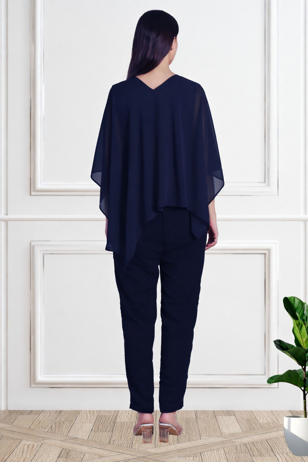 Designer Asymmetric Sequins Embellished Top with Matching Pants