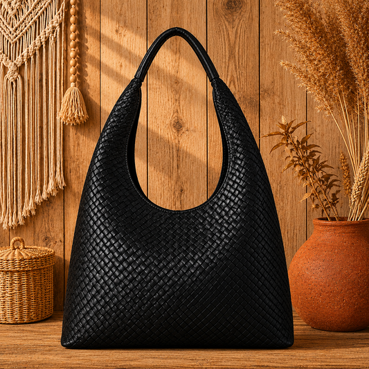 Noir Weave Luxe Hobo Bag