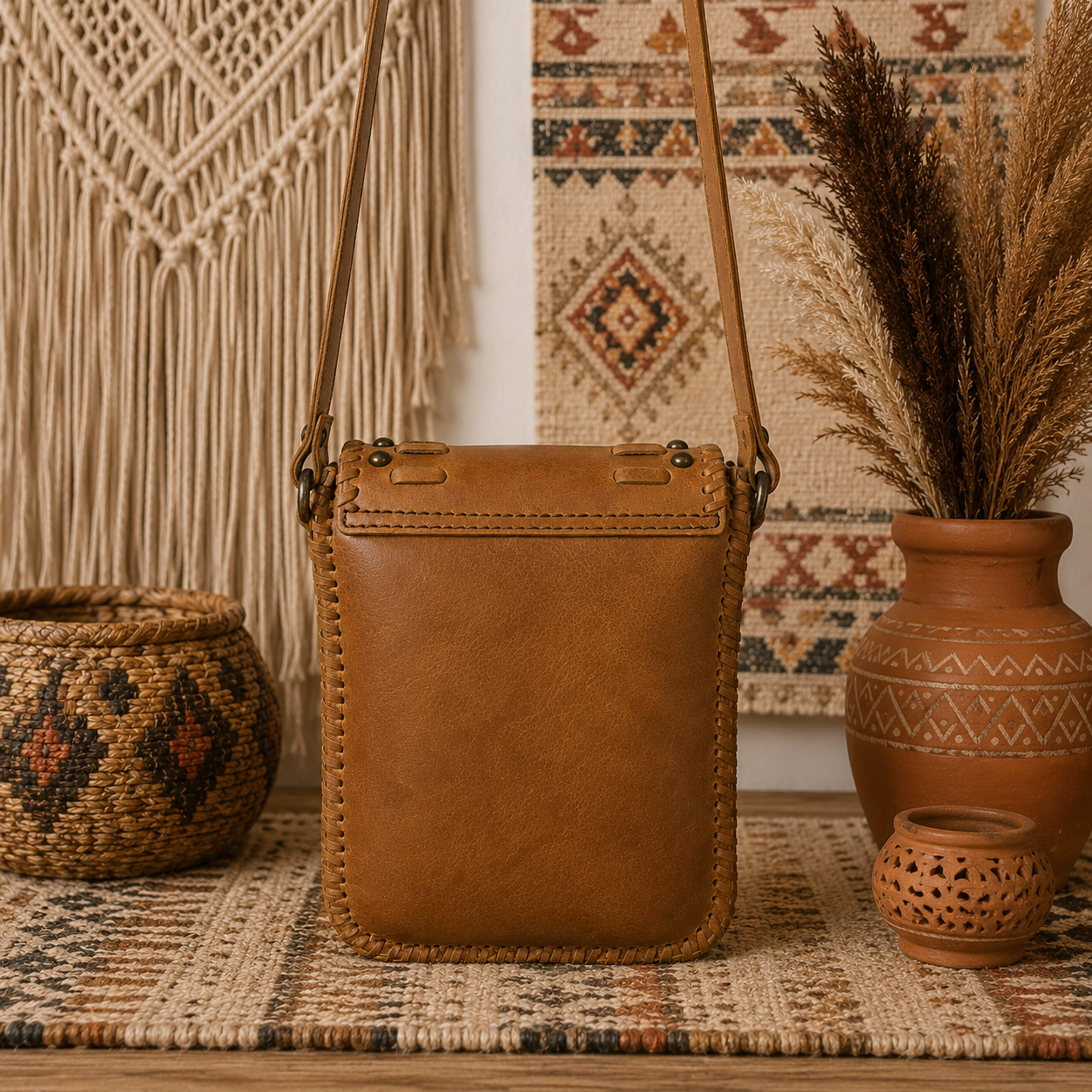 Crossbody Leather Bag with Small Studs