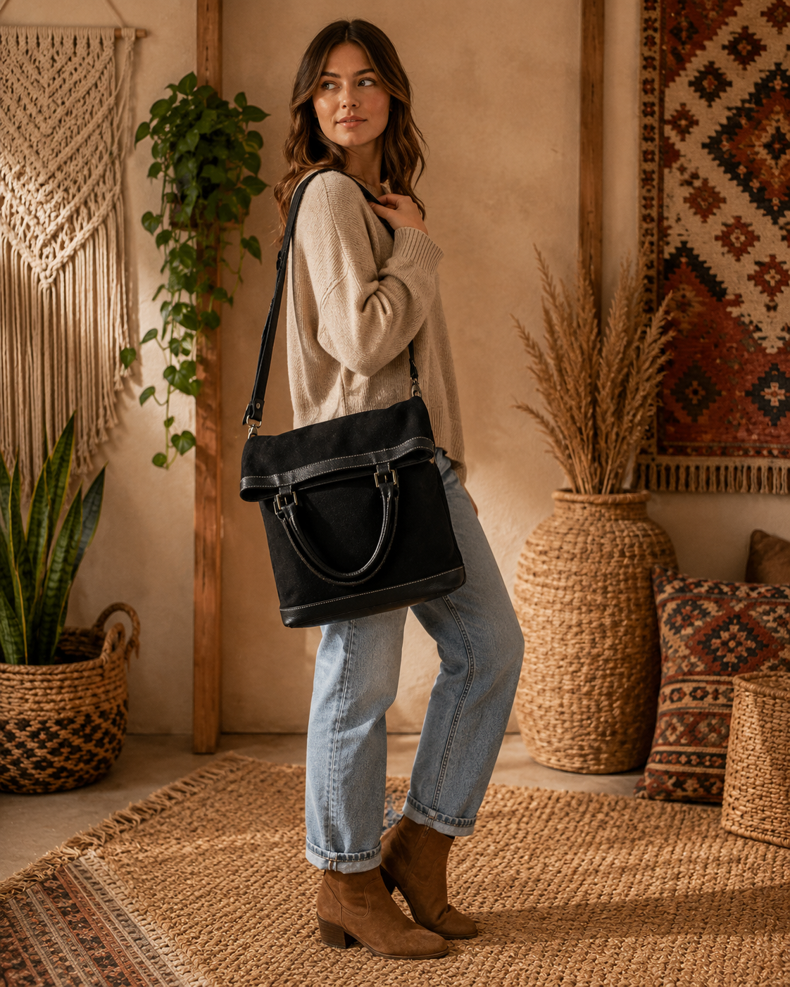 Suede Leather Tote Bag