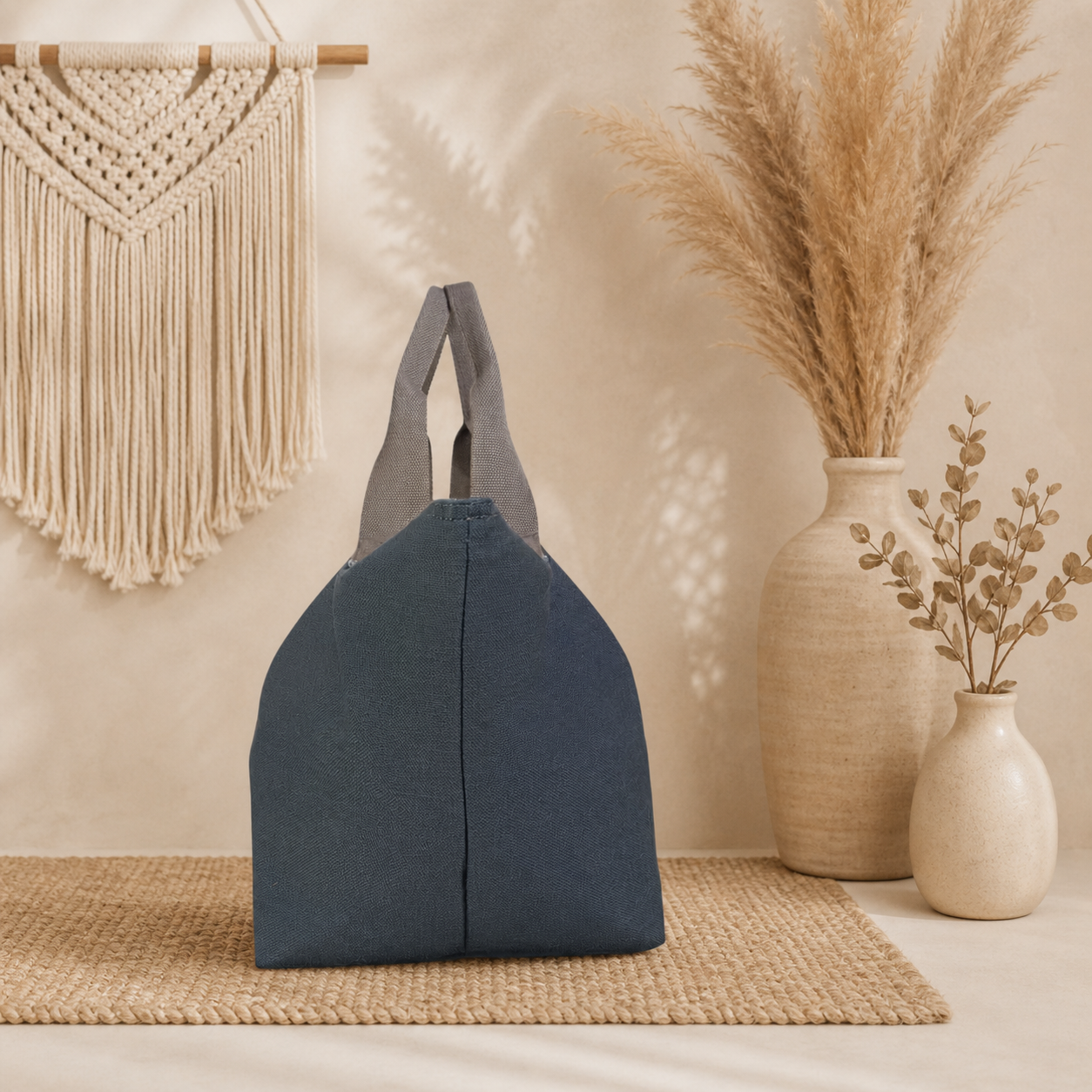Large Linen Shoulder Tote Bag