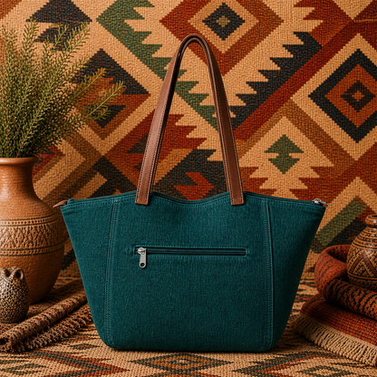 Large Linen Tote Bag with Leather Strap