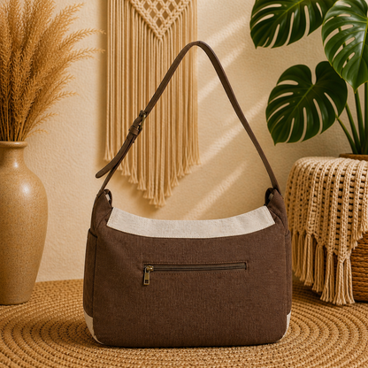 Linen Satchel Bag with Adjustable Strap