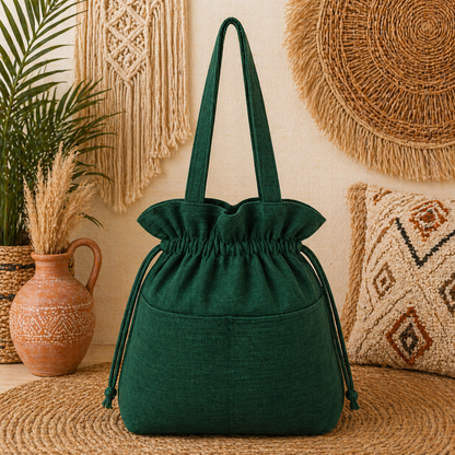 Stylish Linen Drawstring Tote Bag