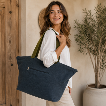 Large Linen Shoulder Tote Bag