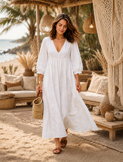 Linen Coastal Breeze Maxi Dress