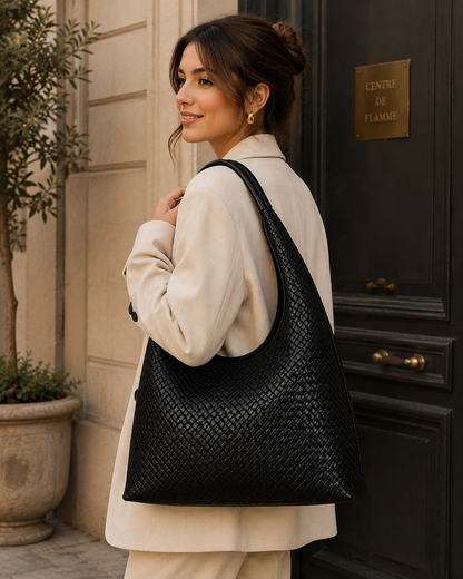 Noir Weave Luxe Hobo Bag