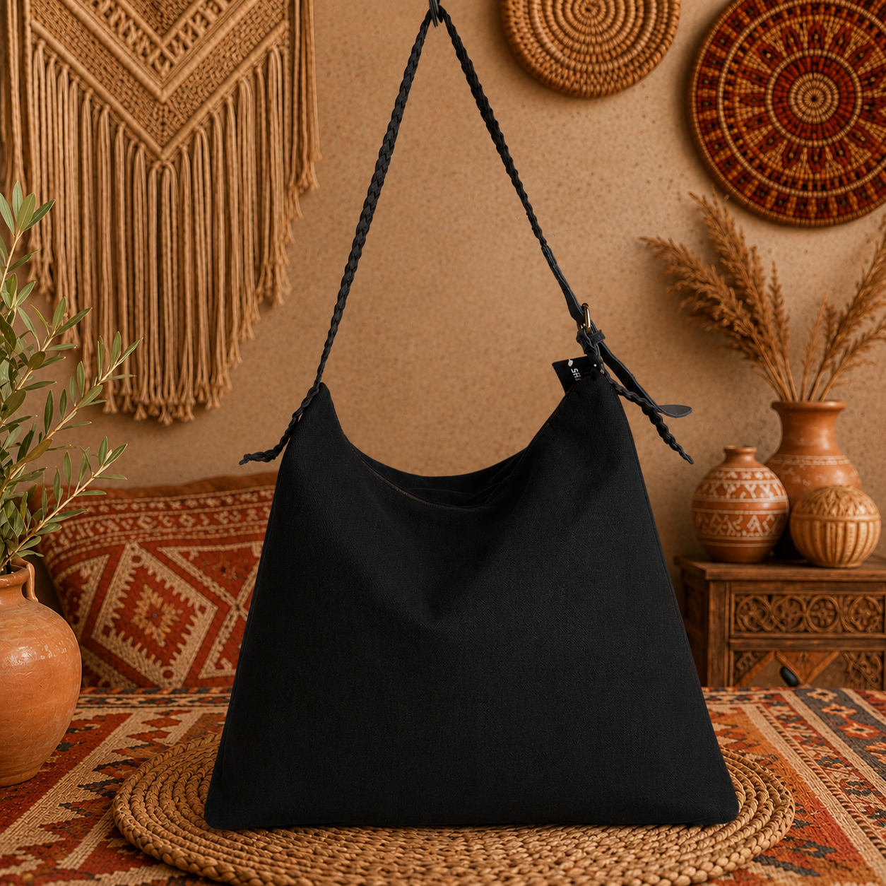 Large Linen Tote Shoulder Bag