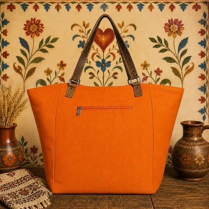 Stylish Large Tote Bag with Cargo Pocket & Leather Strap