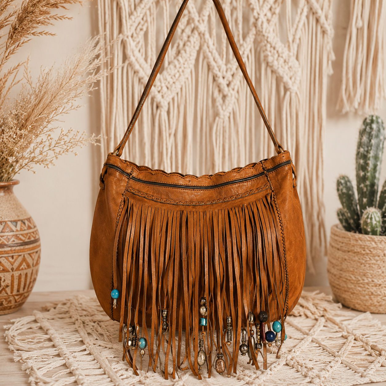 Boho Chic Fringes Leather Bag for Women