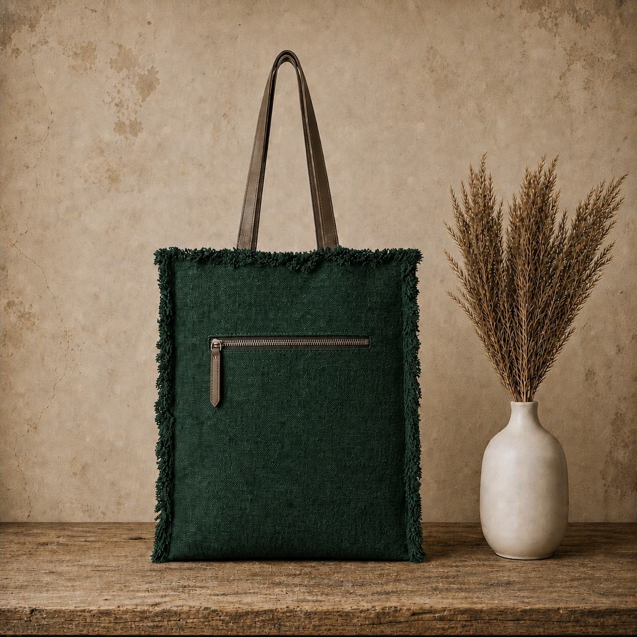 Large Linen Shoulder Tote Bag with Ripped Effect