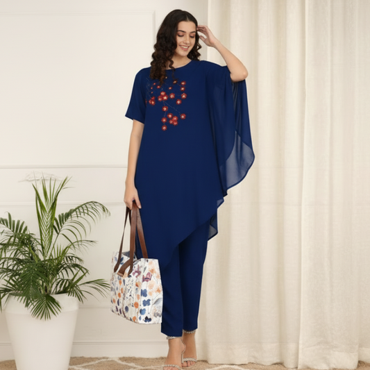 Glam Sequin-Adorned Asymmetric Top with Matching Pants