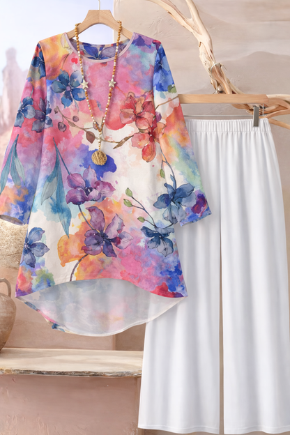 🌸 Stylish Spandex Floral Top & Pant Set