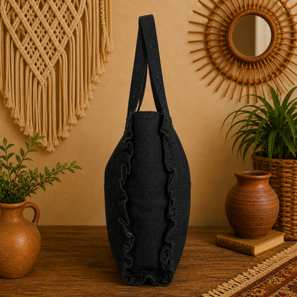 Large Linen Shoulder Tote Bag
